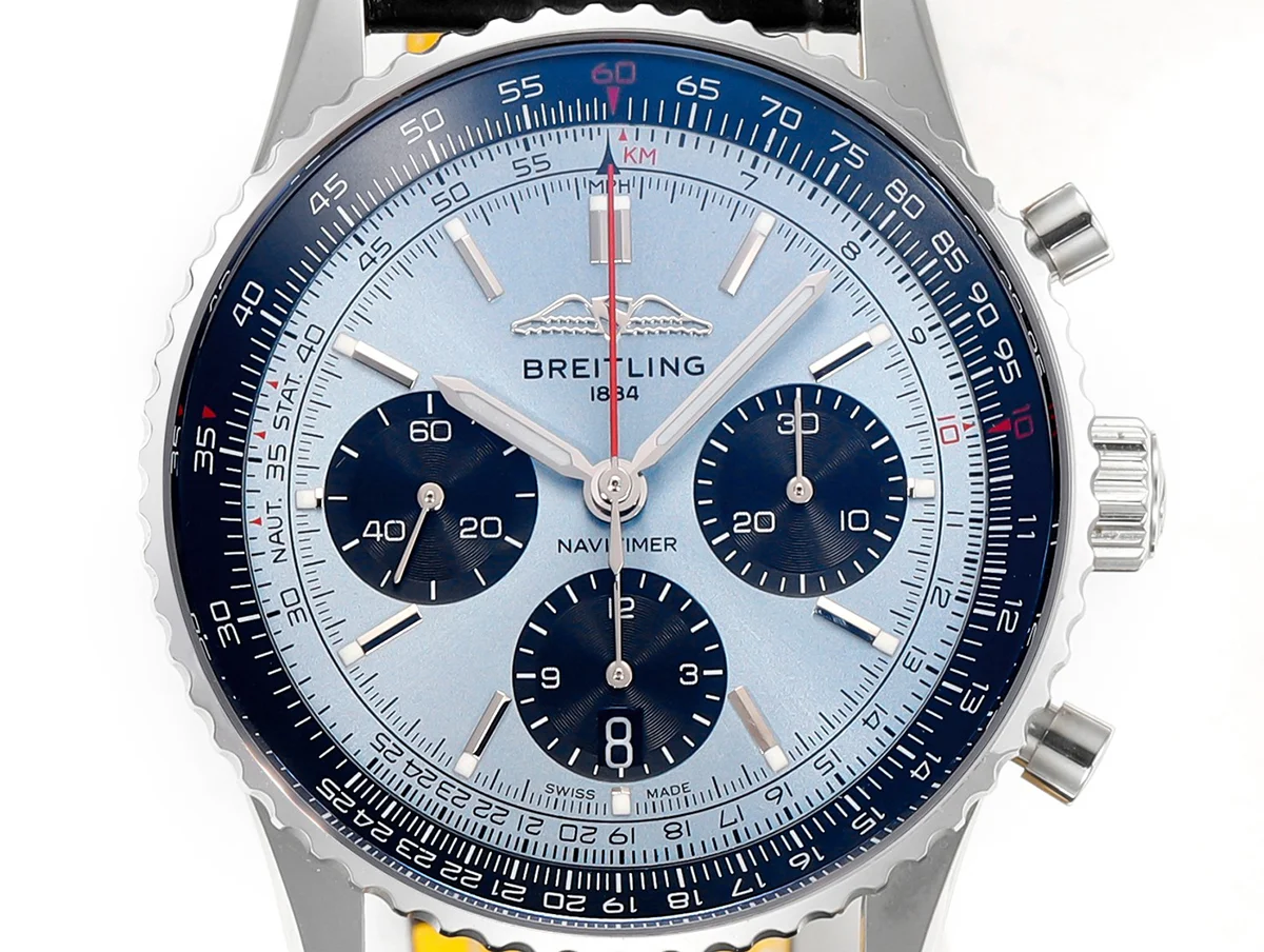 Navitimer B01 Chronograph 43 Blue Dial in Steel on Leather Strap Ref. AB0138241C1P1