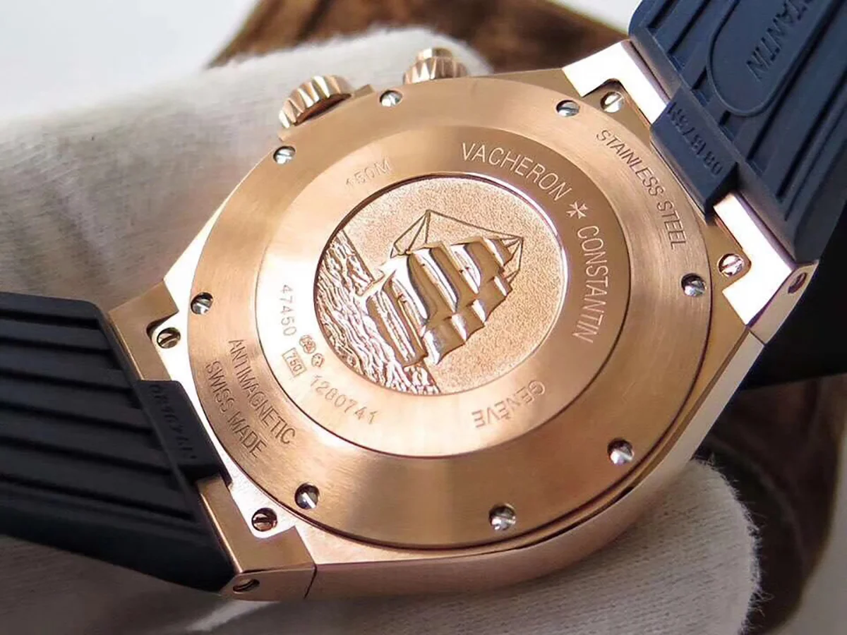 Overseas Dual Time Blue Dial in Rose Gold on Rubber Strap