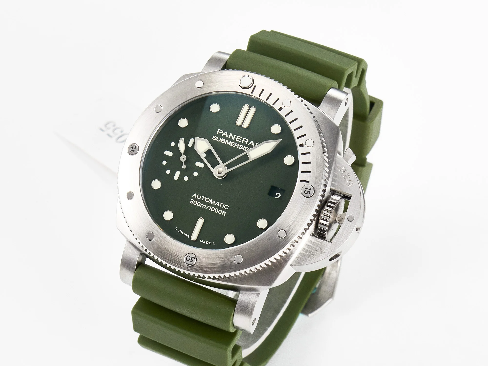 PAM1055 Luminor Submersible 42mm Verde Militare VSF 1:1 Best Edition on Green Rubber Strap P.900 Clone