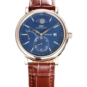 Portofino Hand Wound Moon Phrase IW516407 Blue Dial in Rose Gold