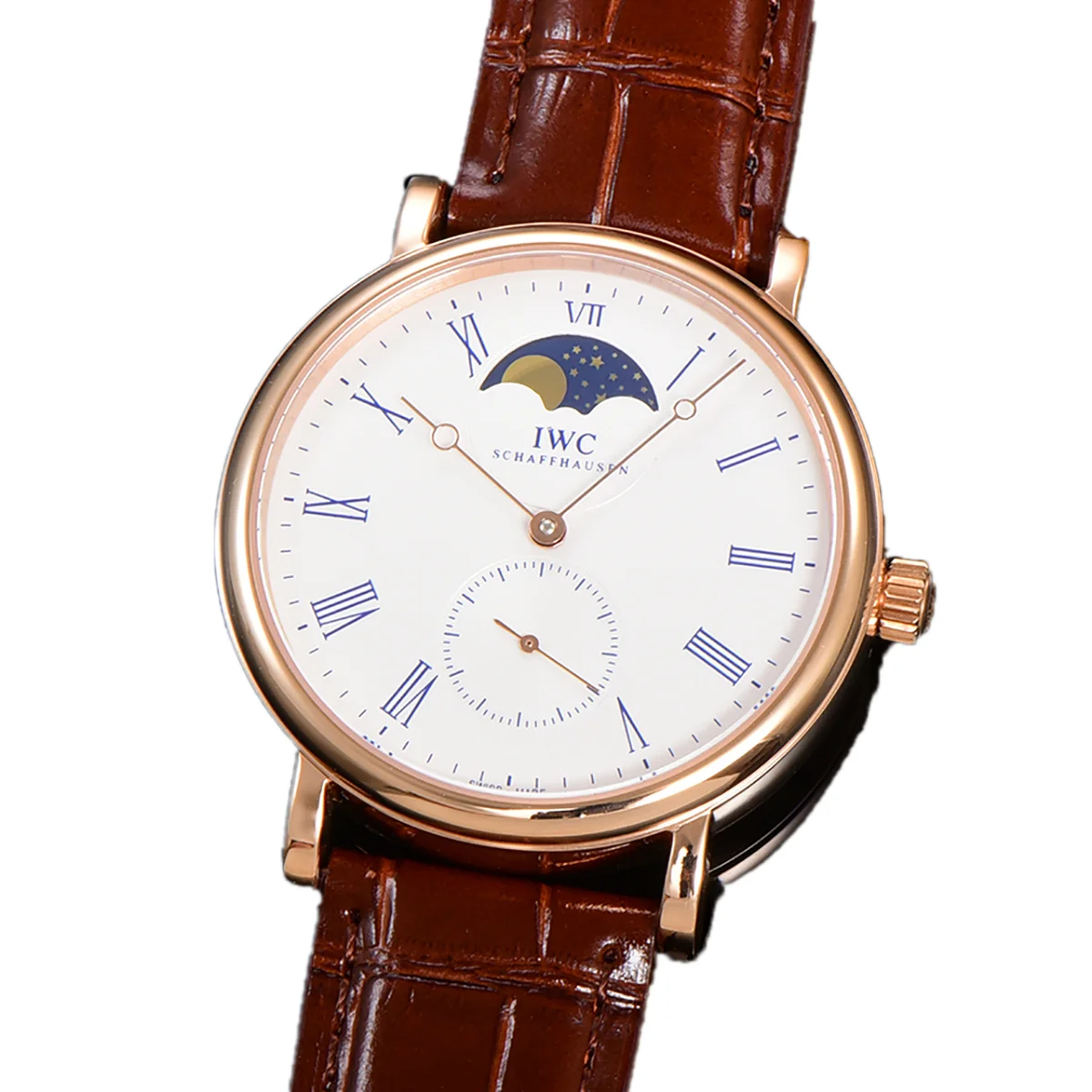 Portofino Hand Wound Moon Phrase IW5548 White Dial in Rose Gold