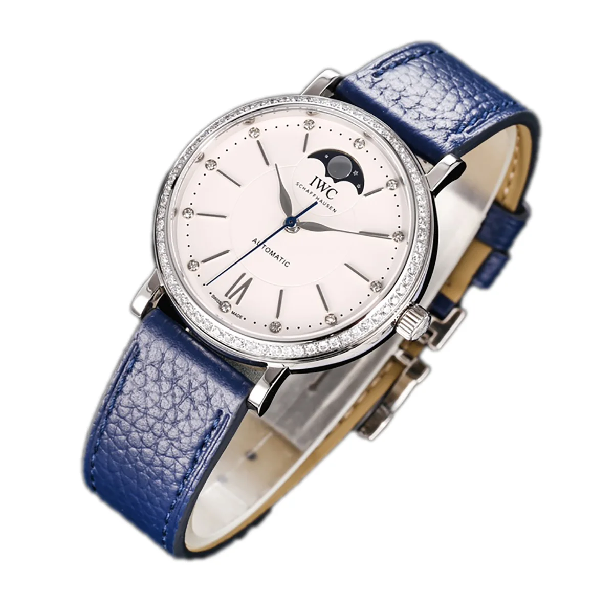 Portofino IW659601 Automatic Moon Phase 37 White Dial on Blue Leather Strap