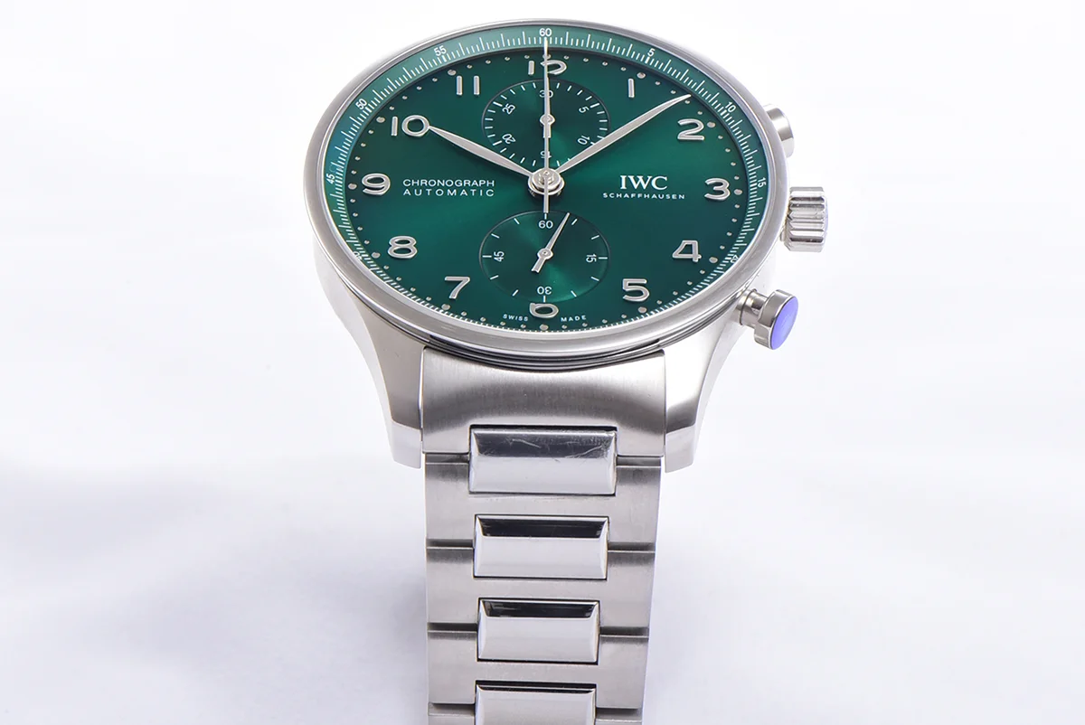 Portugieser Chronograph IW371615 Green Dial in Steel on Bracelet