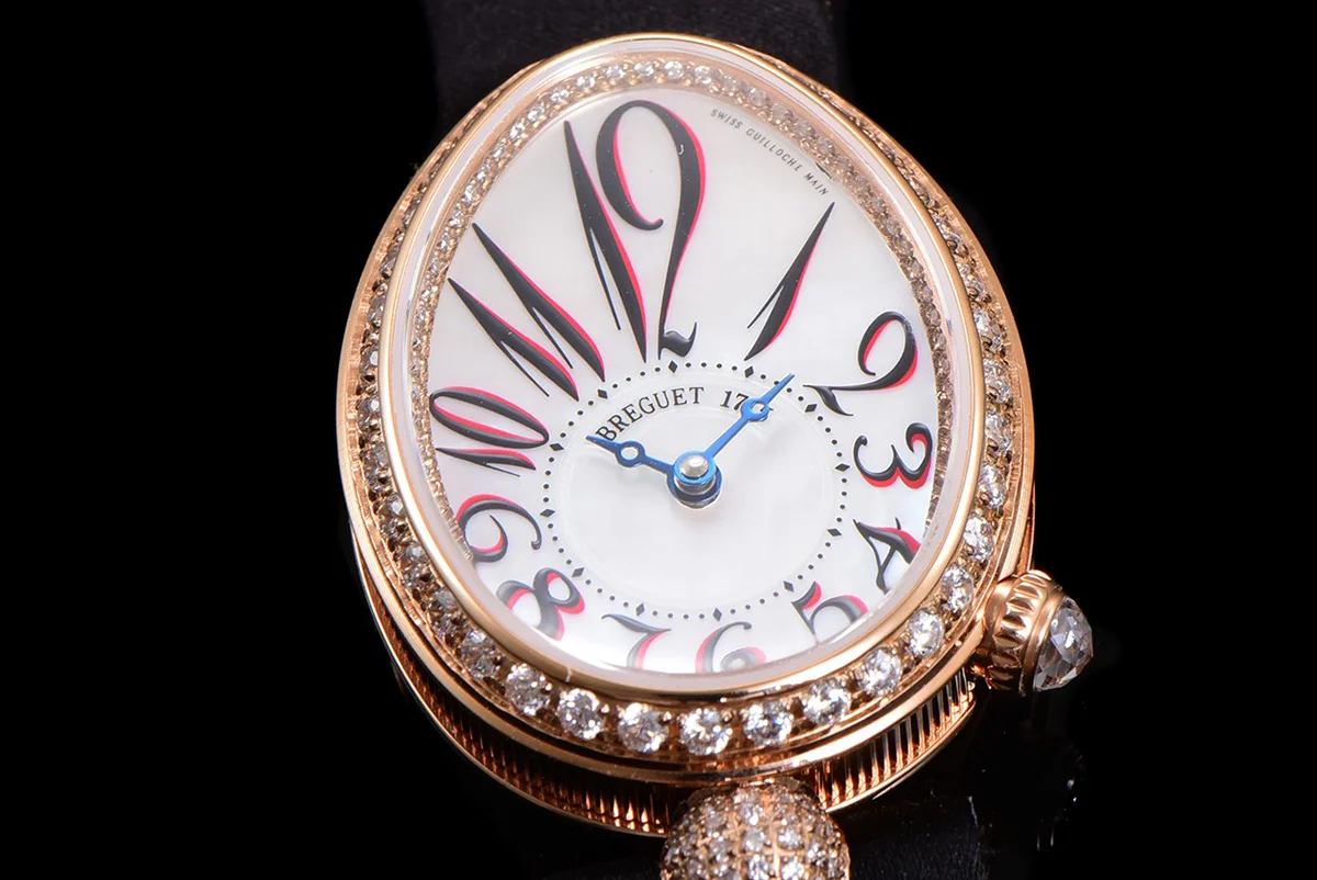 Reine de Naples in Rose Gold 8928BB Black Leather Strap