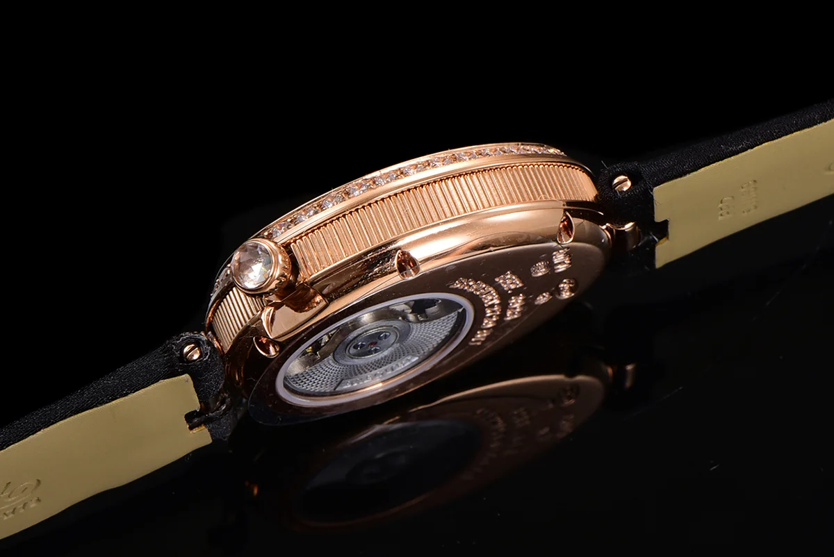 Reine de Naples in Rose Gold 8928BB Black Leather Strap