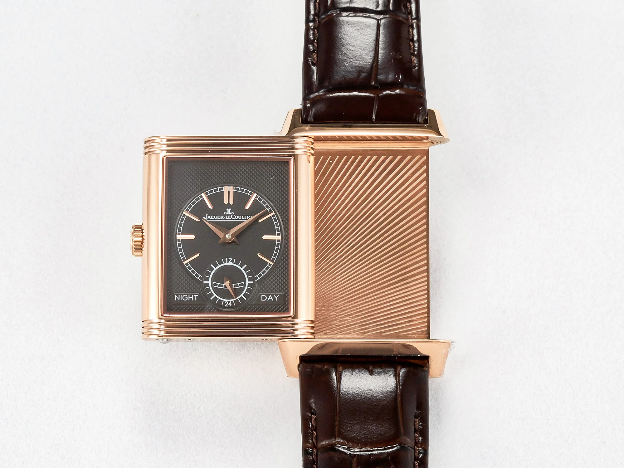 Reverso Tribute Duoface Small Seconds RG MGF Best Edition White Spray Paint Dial on Black Leather Strap A854A