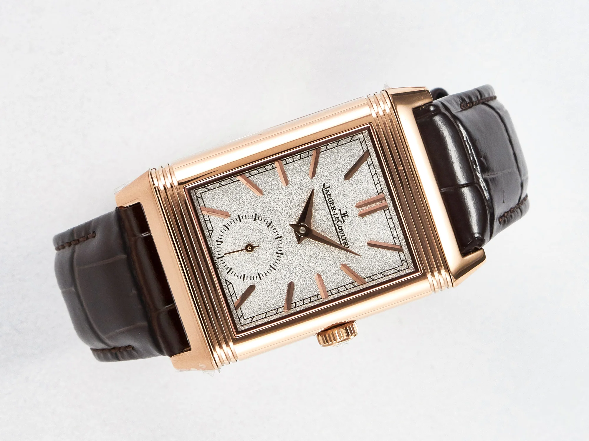 Reverso Tribute Duoface Small Seconds RG MGF Best Edition White Spray Paint Dial on Black Leather Strap A854A