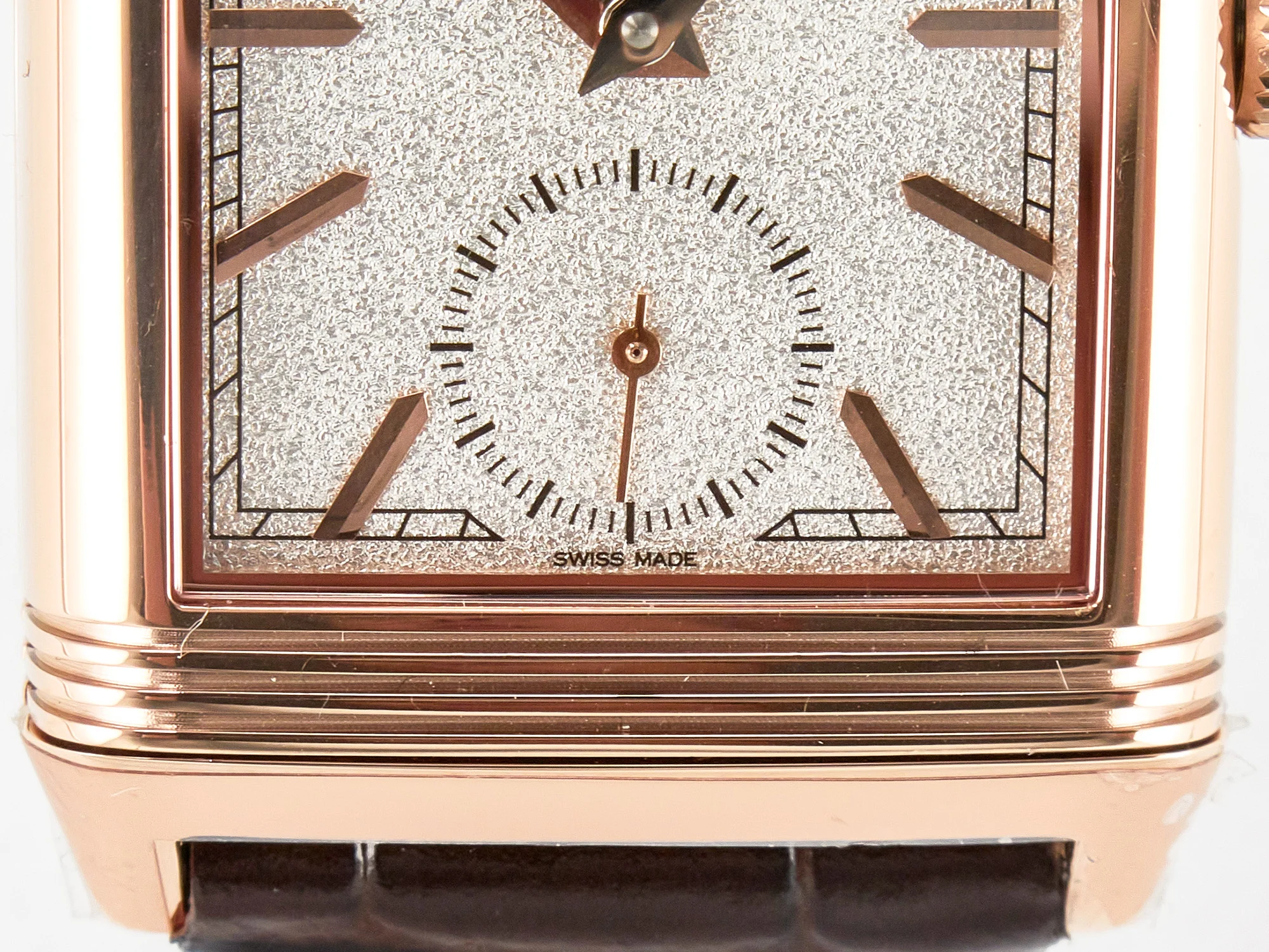 Reverso Tribute Duoface Small Seconds RG MGF Best Edition White Spray Paint Dial on Black Leather Strap A854A