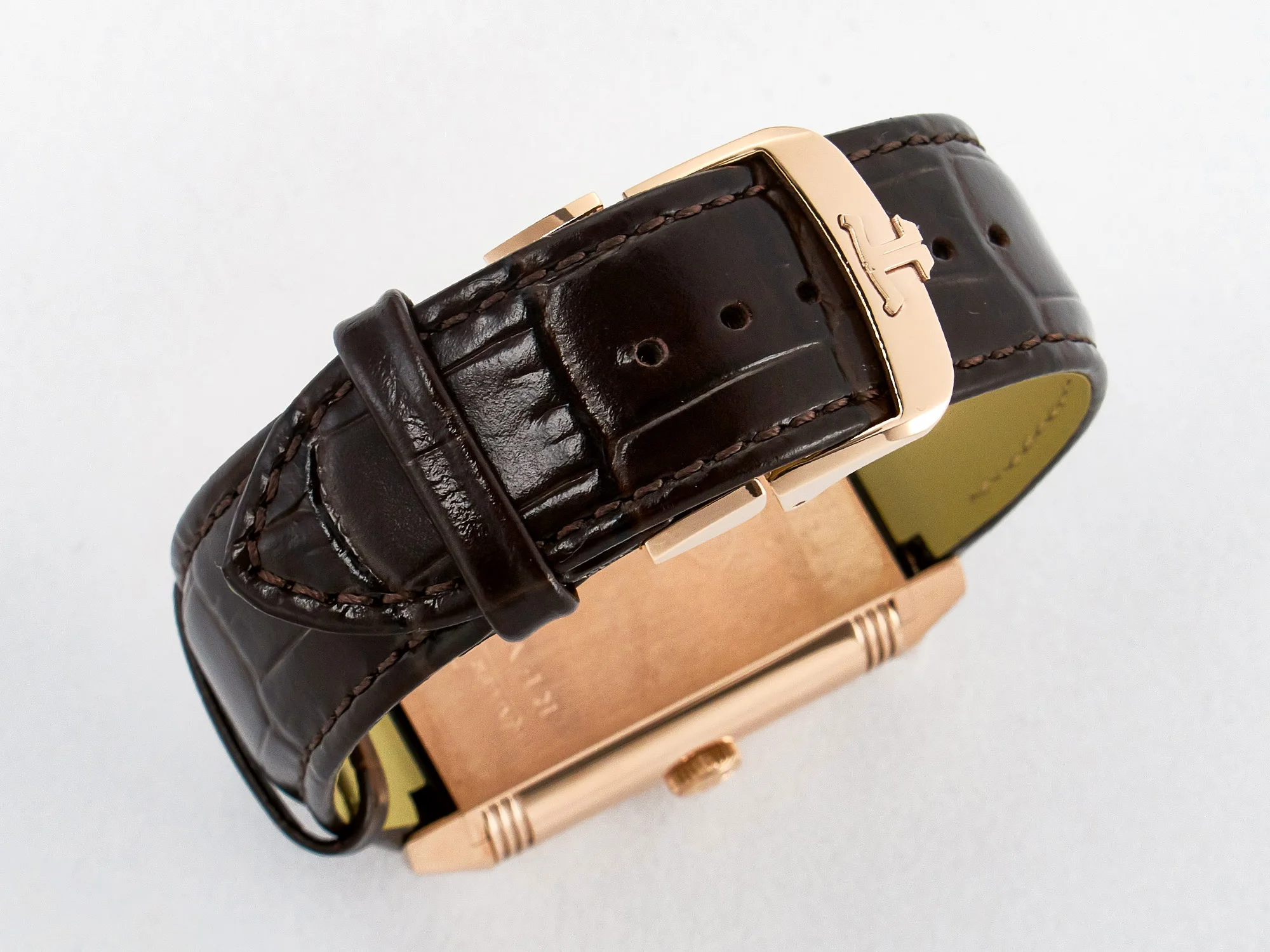 Reverso Tribute Duoface Small Seconds RG MGF Best Edition White Spray Paint Dial on Black Leather Strap A854A