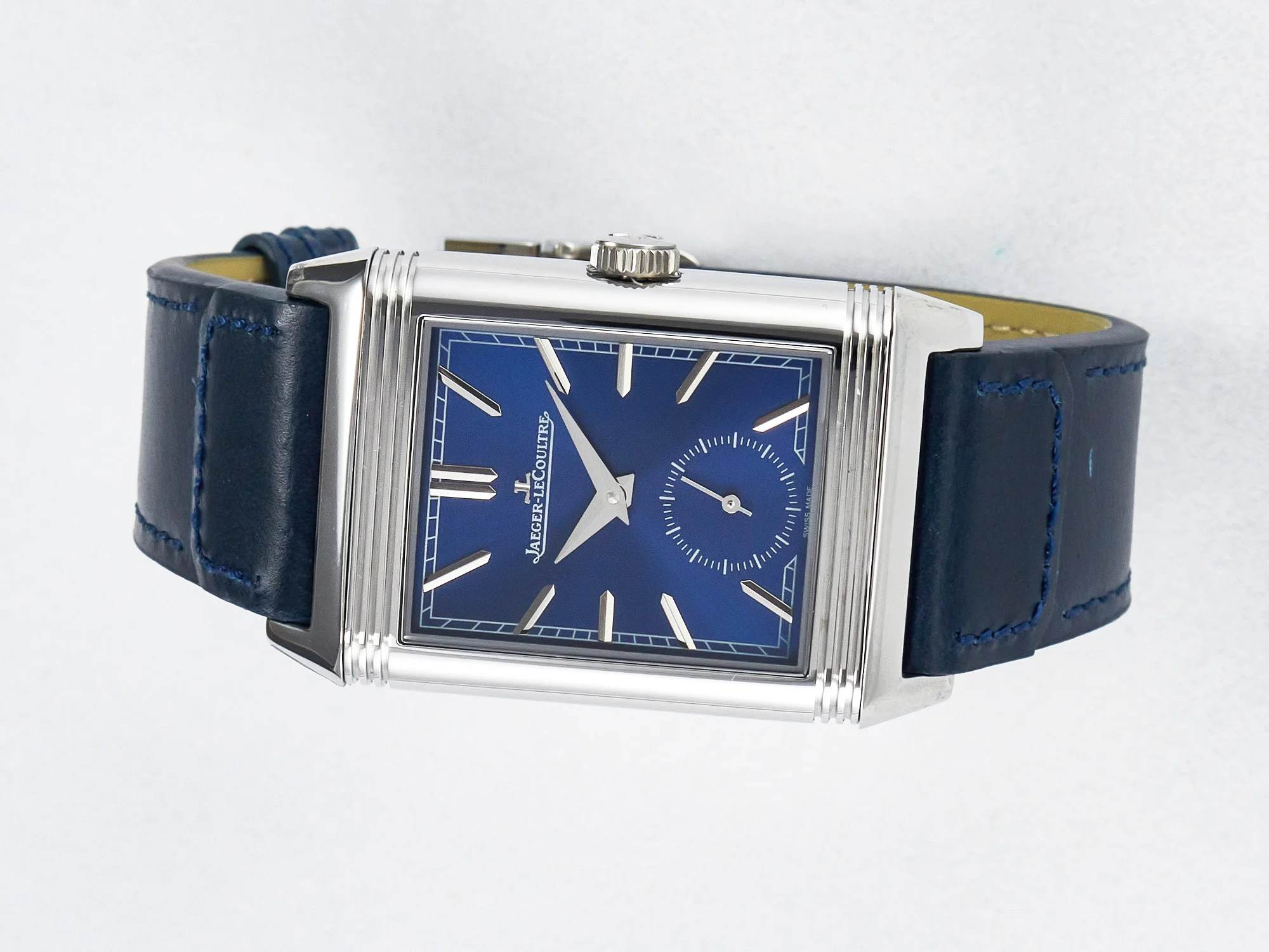 Reverso Tribute Duoface Small Seconds SS MGF Best Edition Blue Dial on Blue Leather Strap A854A