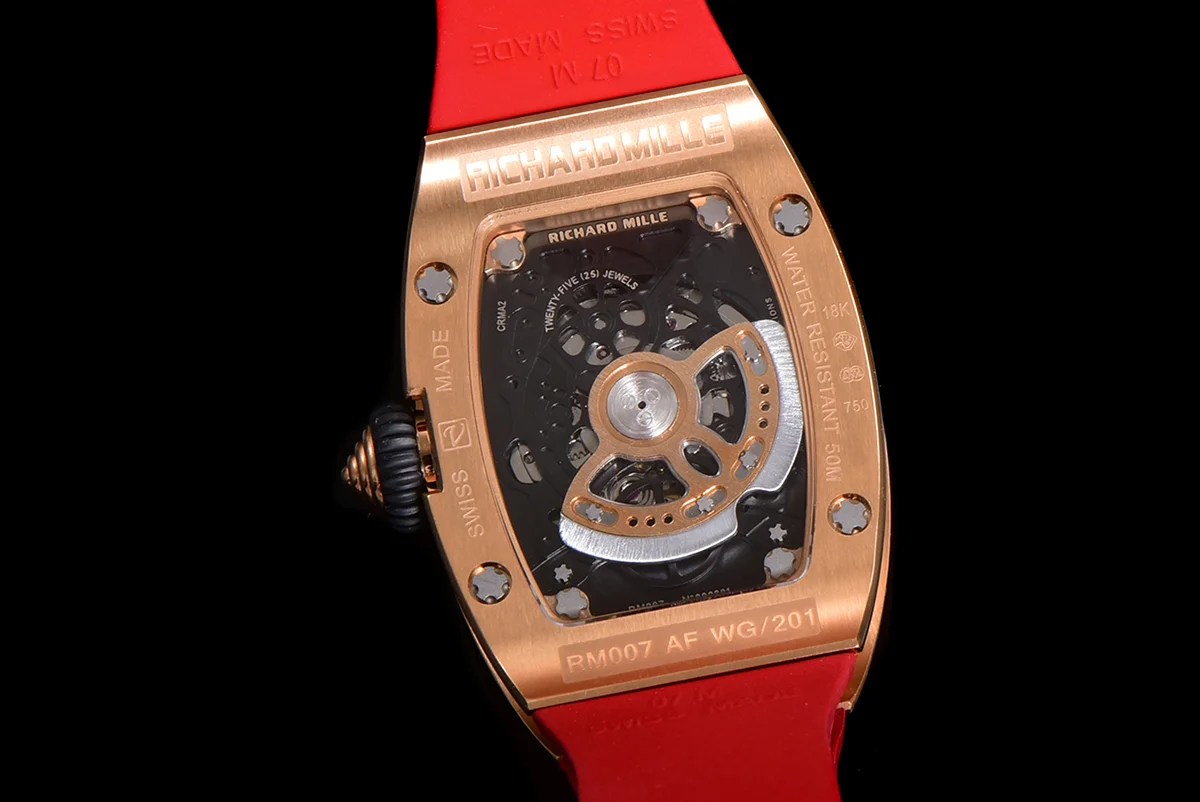 RM 007 Automatic Ladies in Rose Gold on Red Rubber Strap