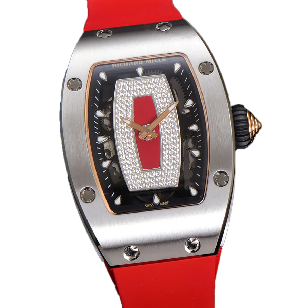 RM 007 Automatic Ladies in Steel on Red Rubber Strap