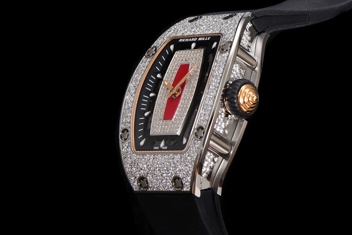 RM 007 Automatic Ladies with Diamond Bezel in Steel on Black Rubber Strap