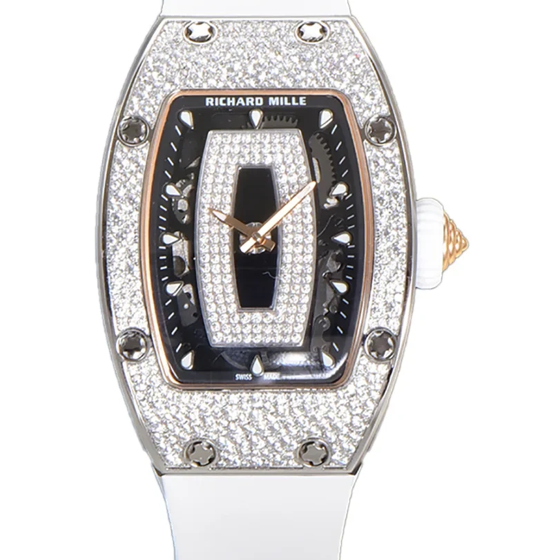 RM 007 Automatic Ladies with Diamond Bezel in Steel on White Rubber Strap