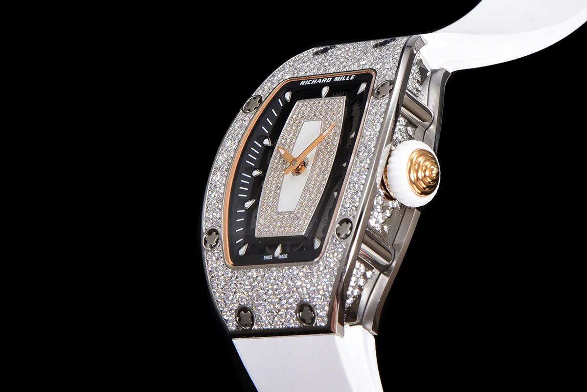 RM 007 Automatic Ladies with Diamond Bezel in Steel on White Rubber Strap