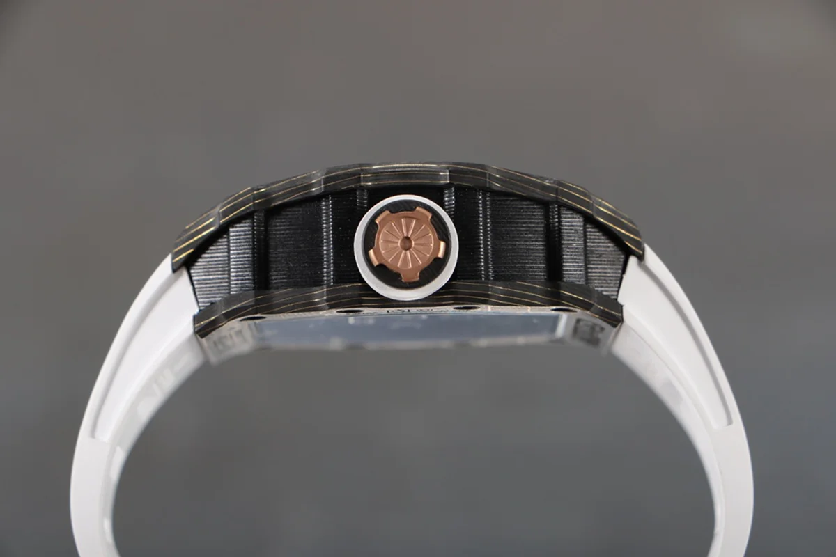 RM 012-01 Tourbillon NTPT Carbon on White Rubber Strap