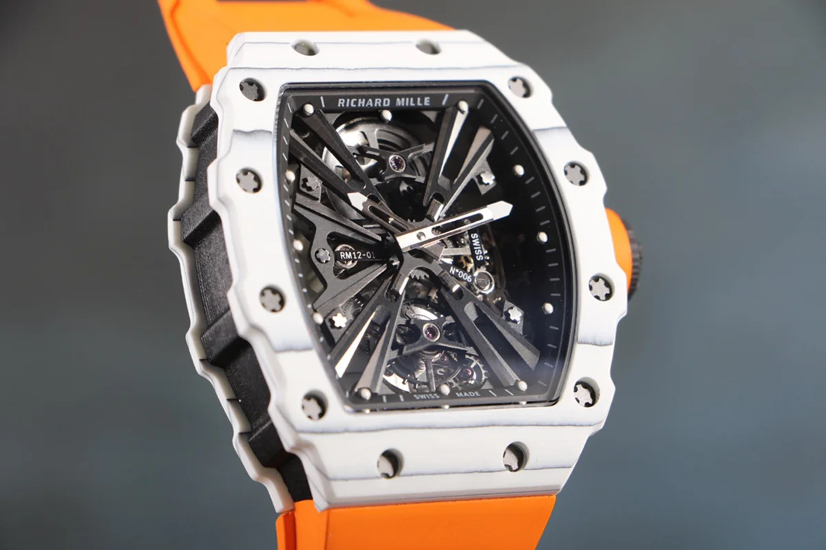 RM 012-01 Tourbillon White NTPT Carbon on Orange Rubber Strap