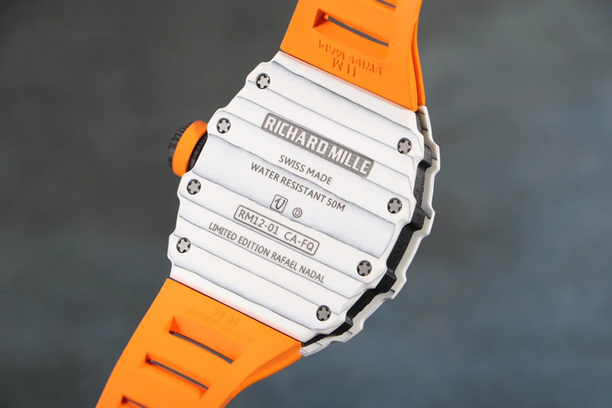 RM 012-01 Tourbillon White NTPT Carbon on Orange Rubber Strap