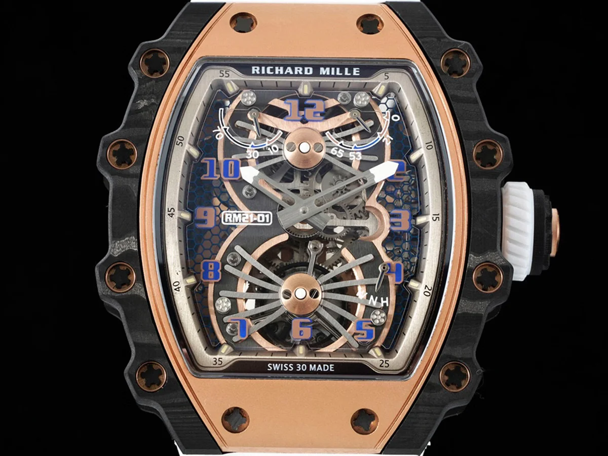 RM 021-01 Tourbillon Aerodyne in Rose Gold on White Rubber Strap