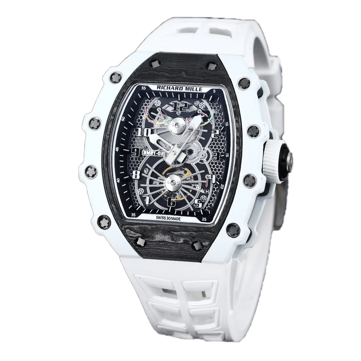 RM 021-02 Tourbillon Aerodyne on White Quartz on White Rubber Strap