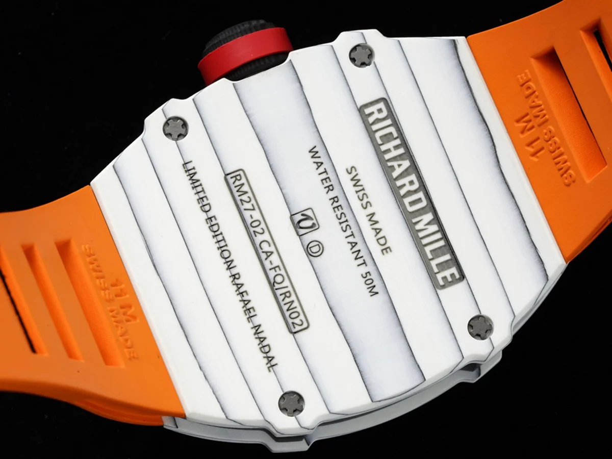 RM 027-02 Tourbillon Rafael Nadal White NTPT on Orange Rubber Strap