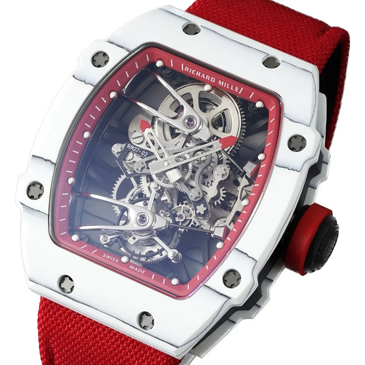 RM 027-02 Tourbillon Rafael Nadal White NTPT on Red Nylon Strap