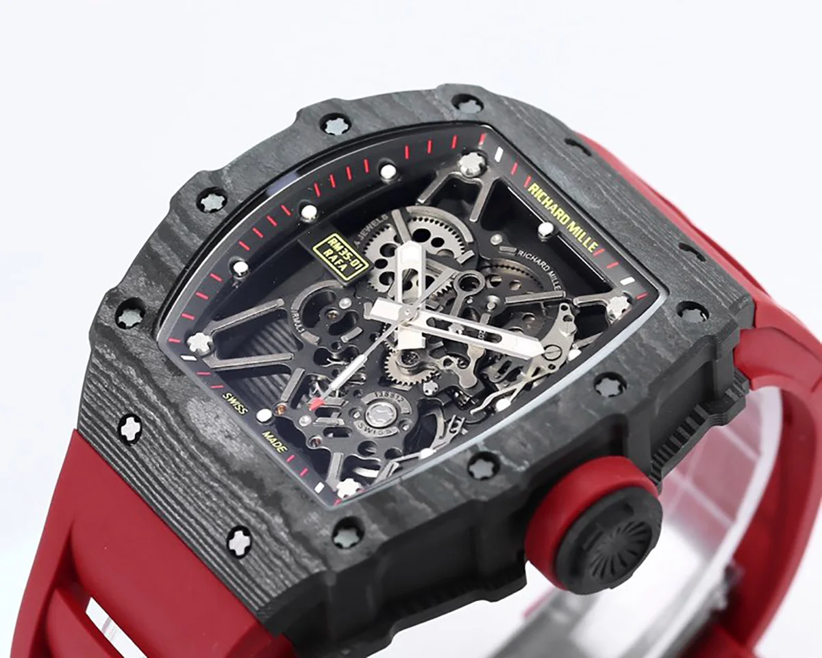 RM 035-01 Rafael Nadal NTPT Carbon on Red Rubber Strap