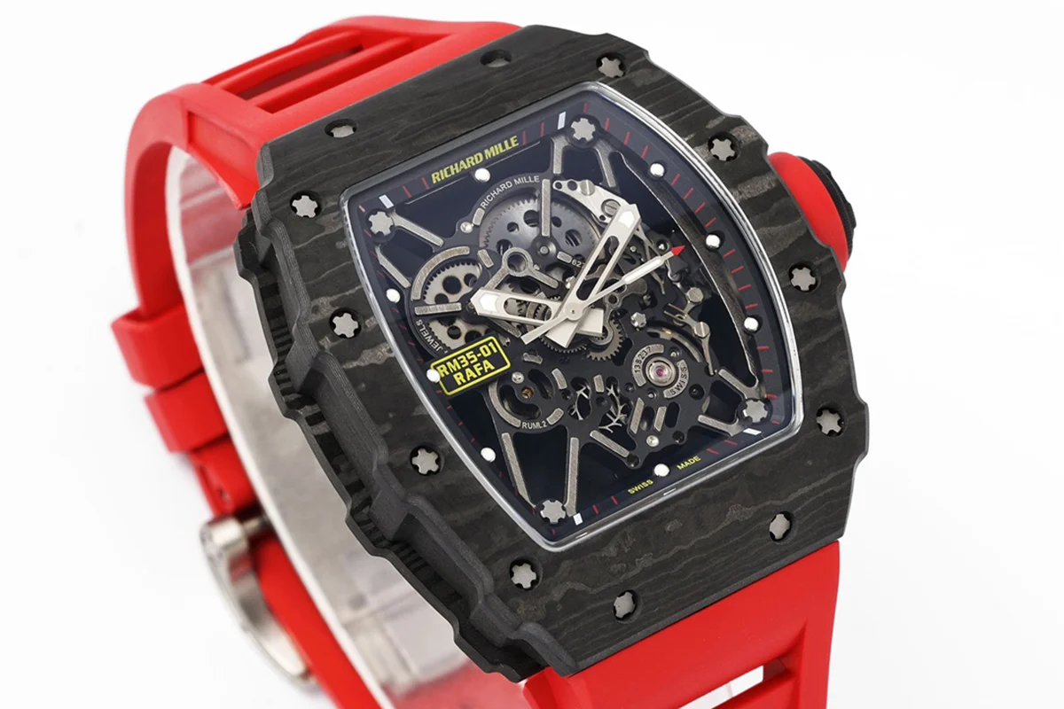 RM 035-01 Rafael Nadal NTPT Carbon on Red Rubber Strap (Sonic)
