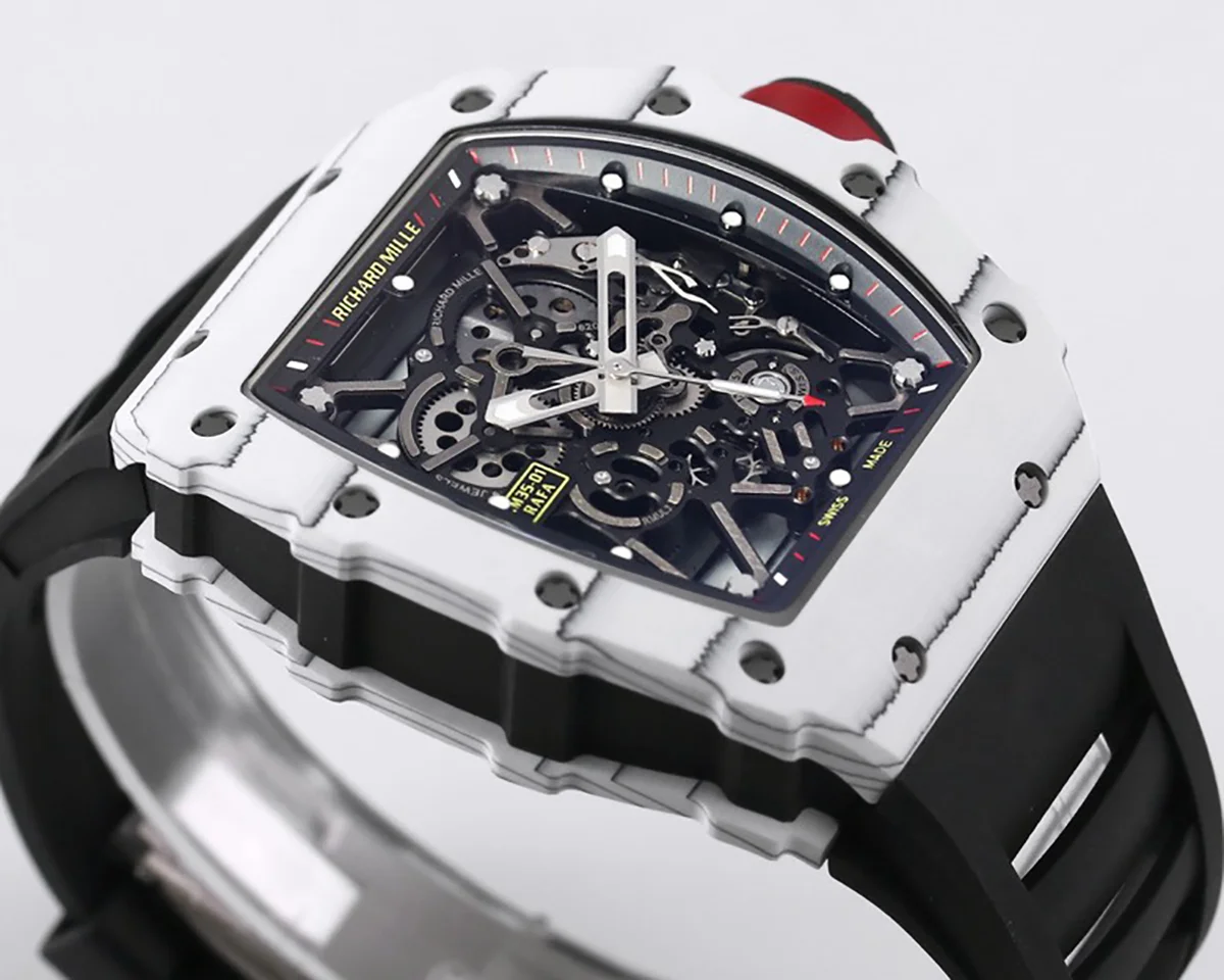 RM 035-01 Rafael Nadal White NTPT on Black Rubber Strap