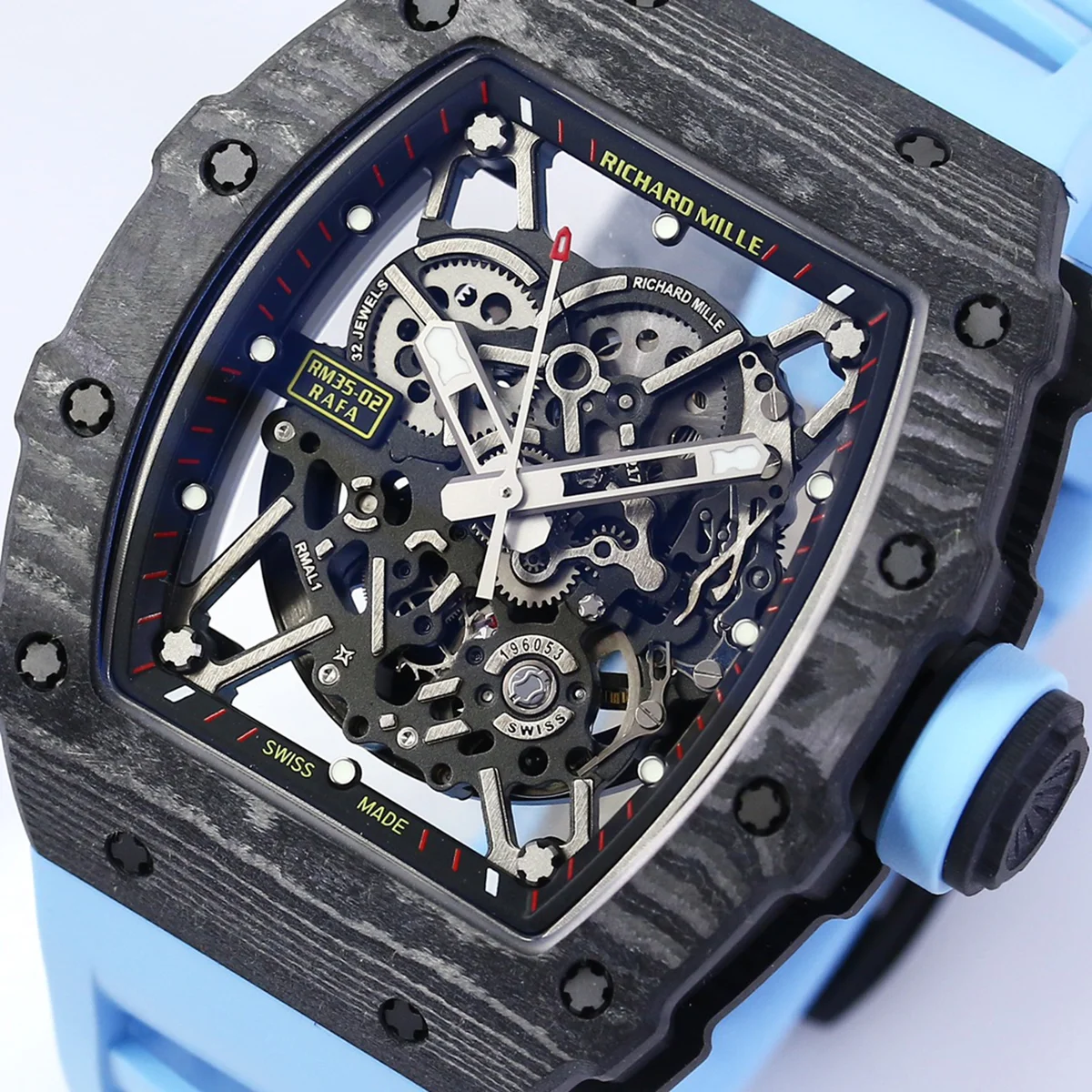 RM 035-02 Rafael Nadal NTPT Carbon on Blue Rubber Strap