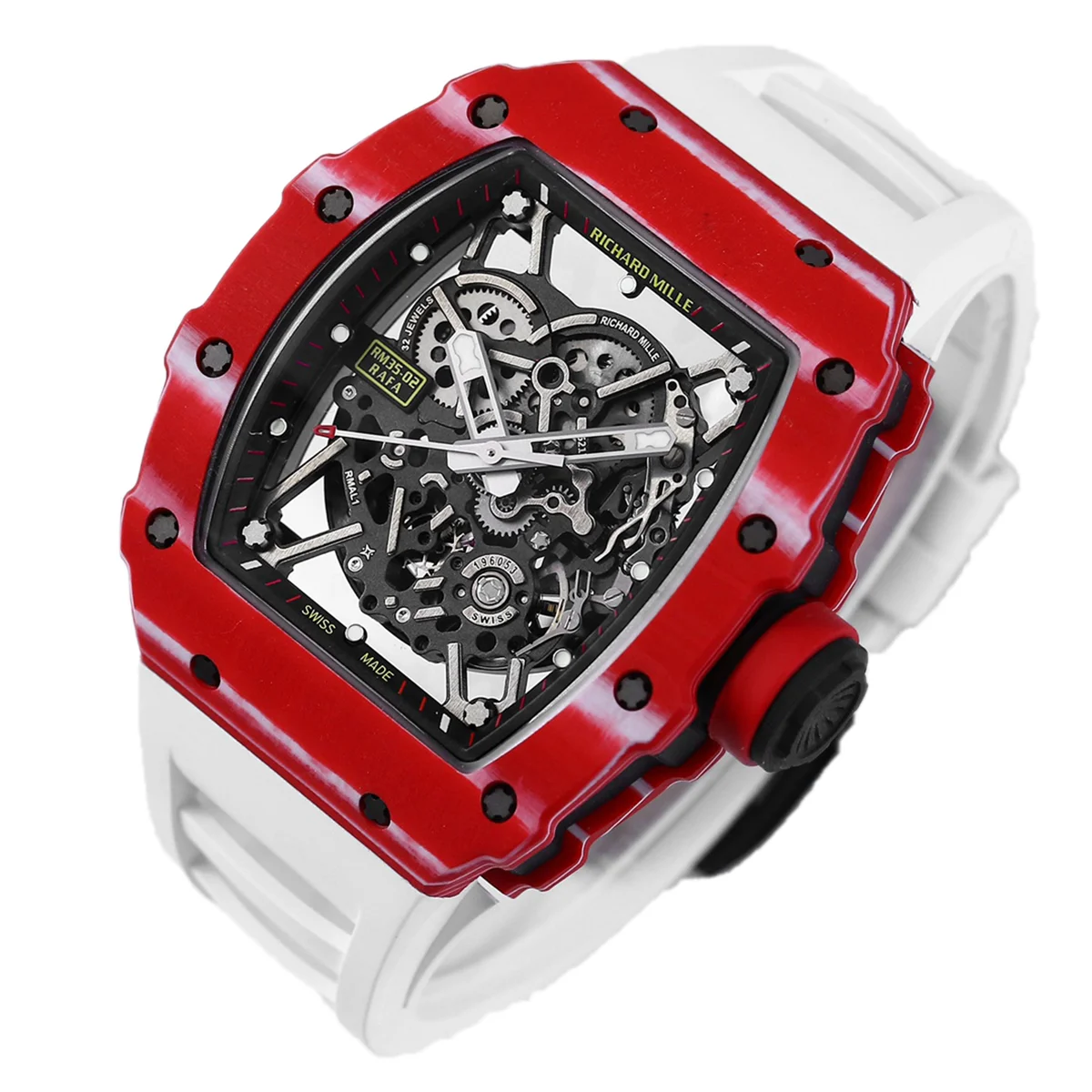 RM 035-02 Rafael Nadal TPT Red on White Rubber Strap
