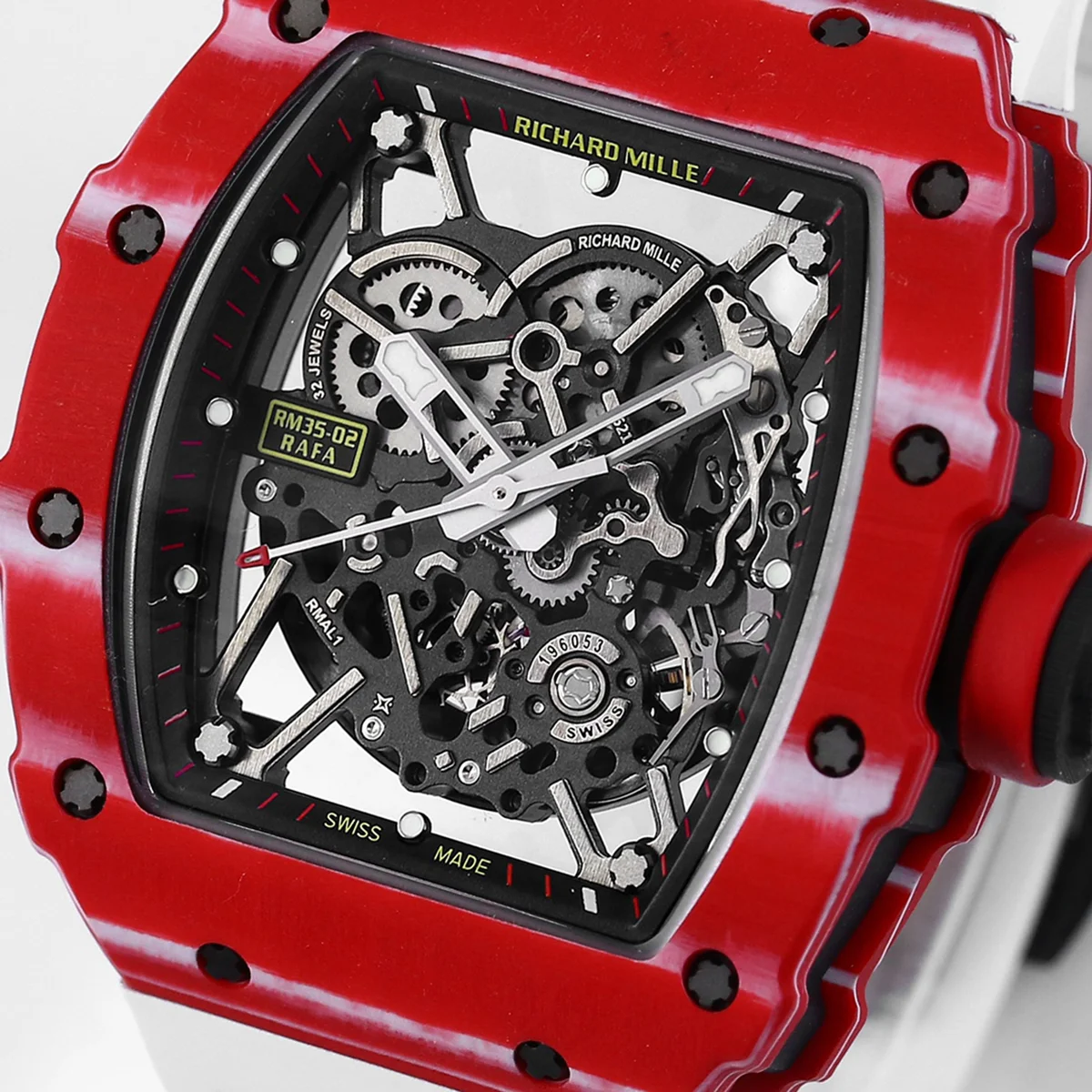 RM 035-02 Rafael Nadal TPT Red on White Rubber Strap