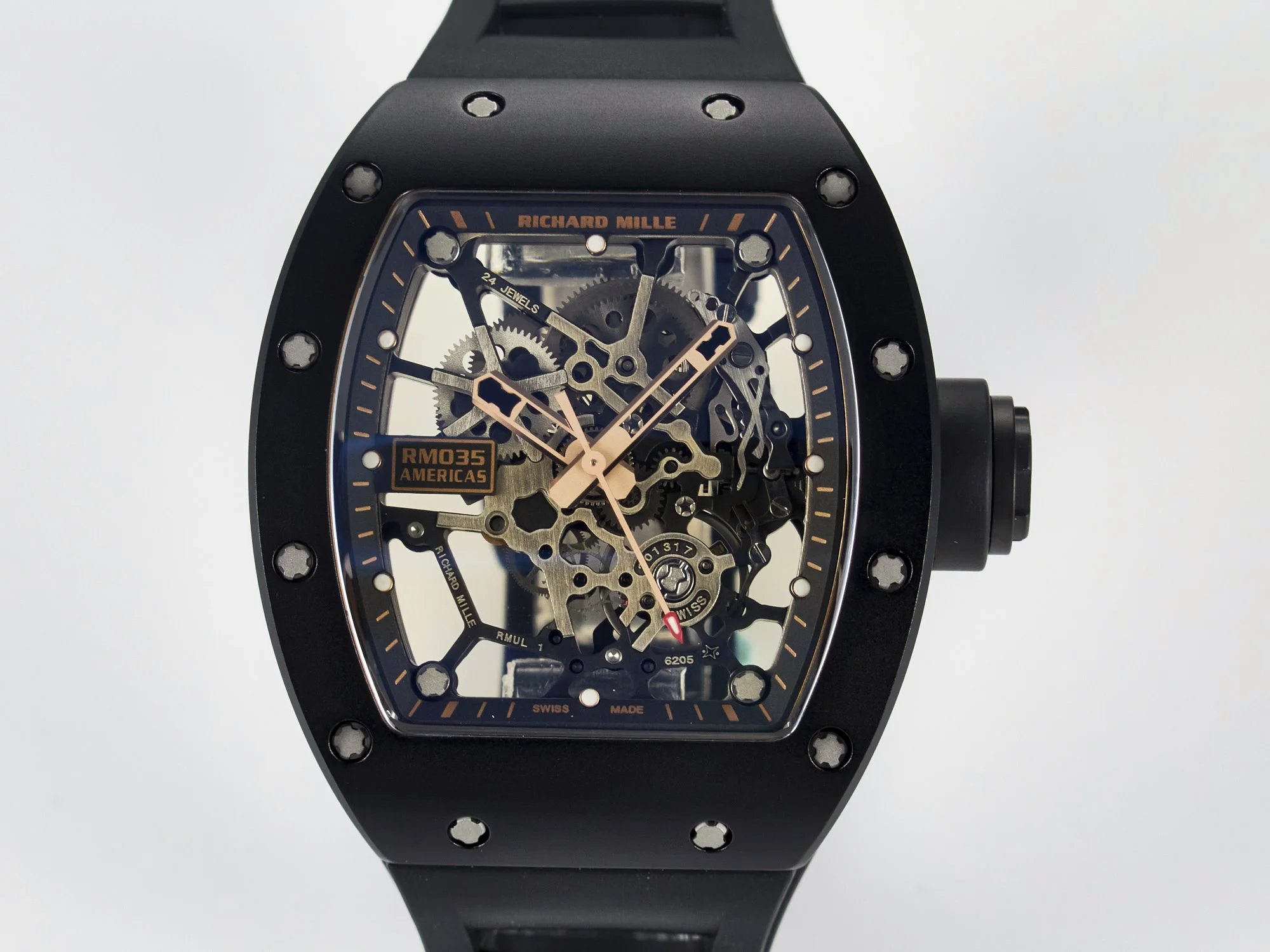 RM035-02 RG Black Ceramic SONIC Best Edition Skeleton Dial on Black Rubber Strap Clone RMUL1