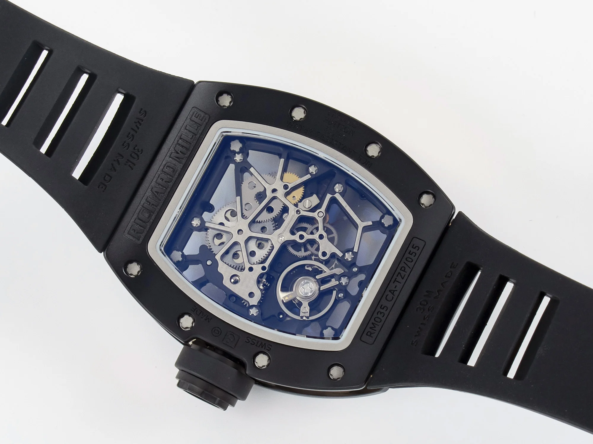 RM035-02 RG Black Ceramic SONIC Best Edition Skeleton Dial on Black Rubber Strap Clone RMUL1