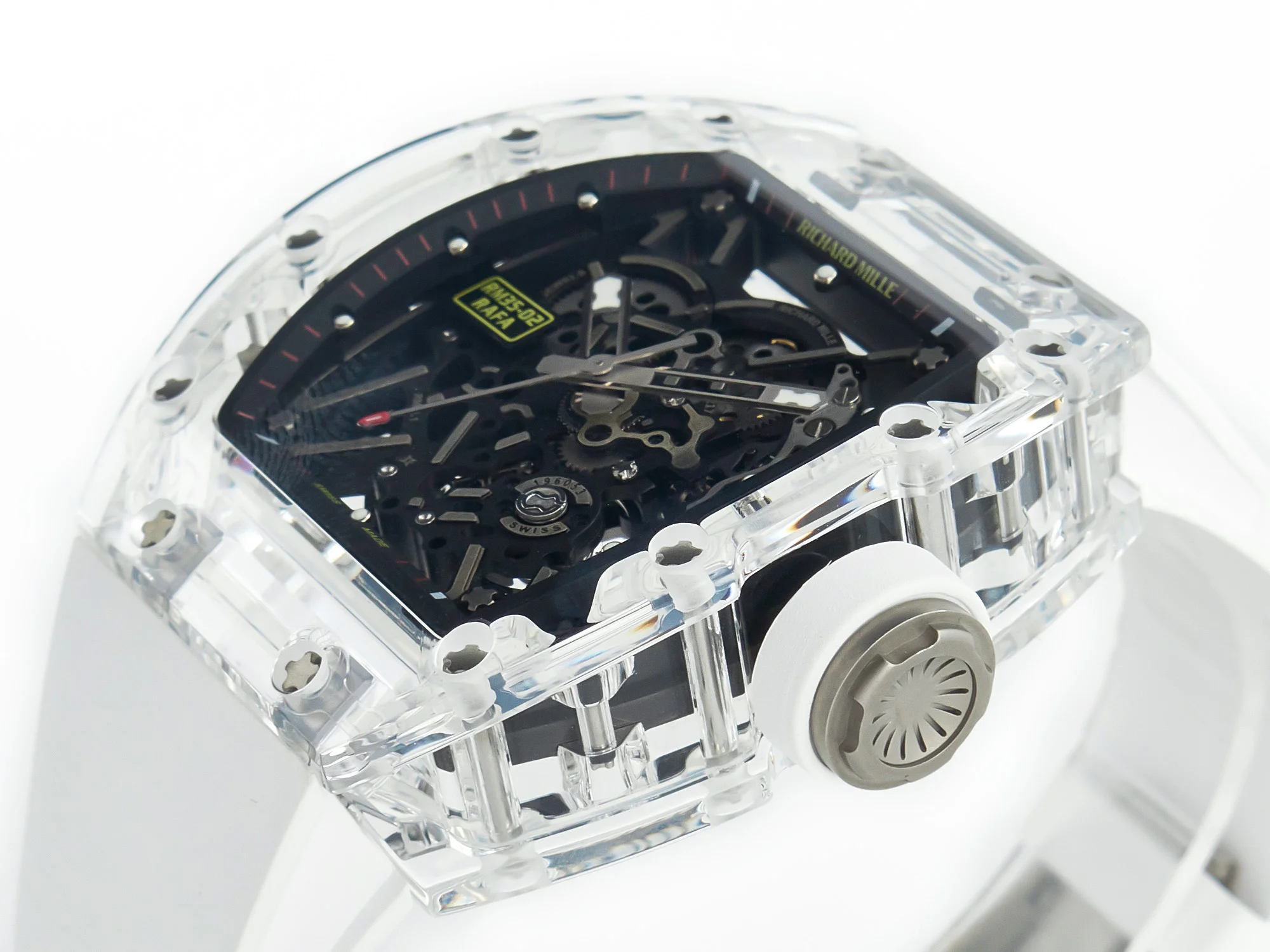 RM035 TRANSPARENT SONIC Best Edition Skeleton Dial on White Rubber Strap Clone RMUL2 V2