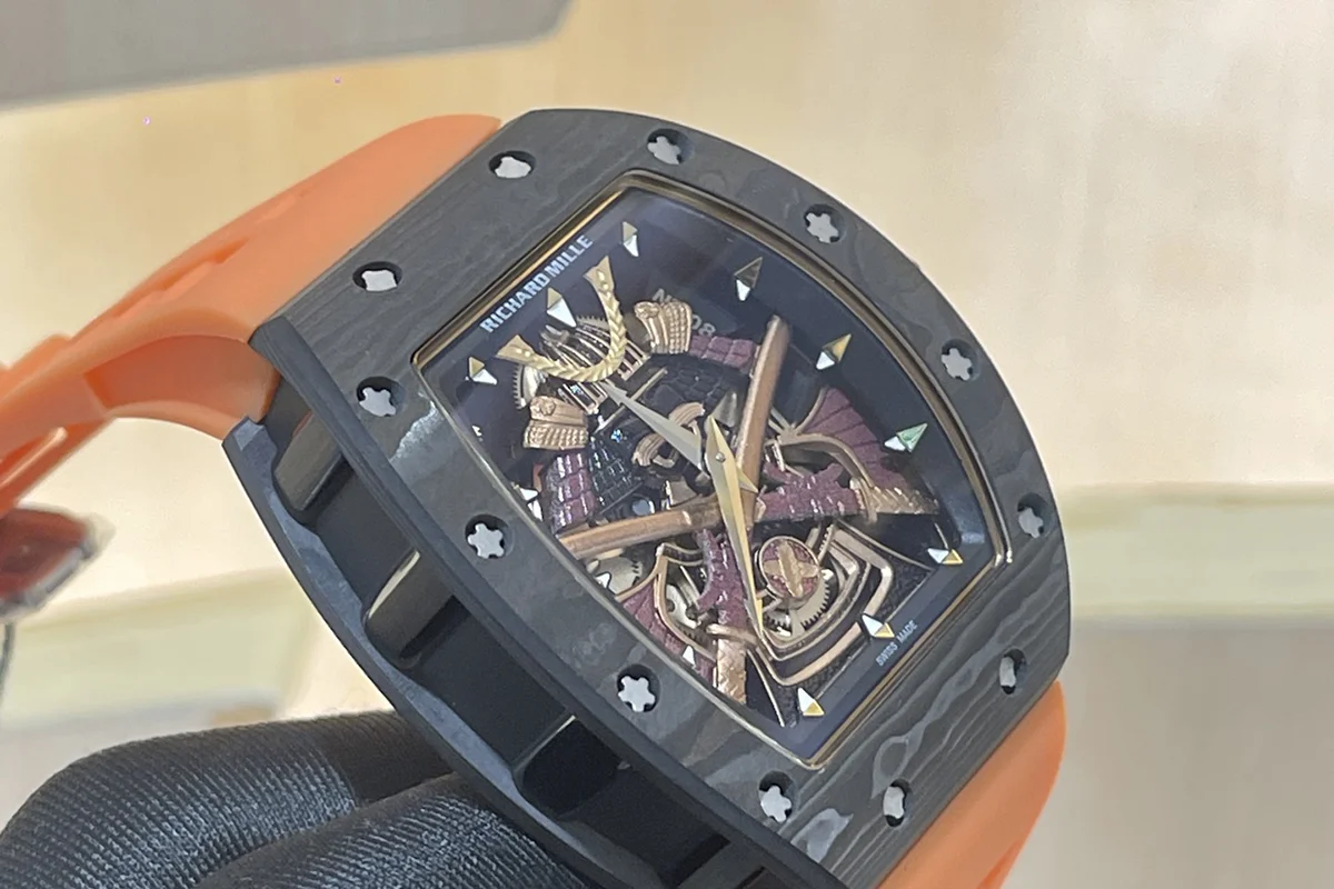 RM047 Tourbillon Samurai NTPT Carbon on Orange Rubber Strap