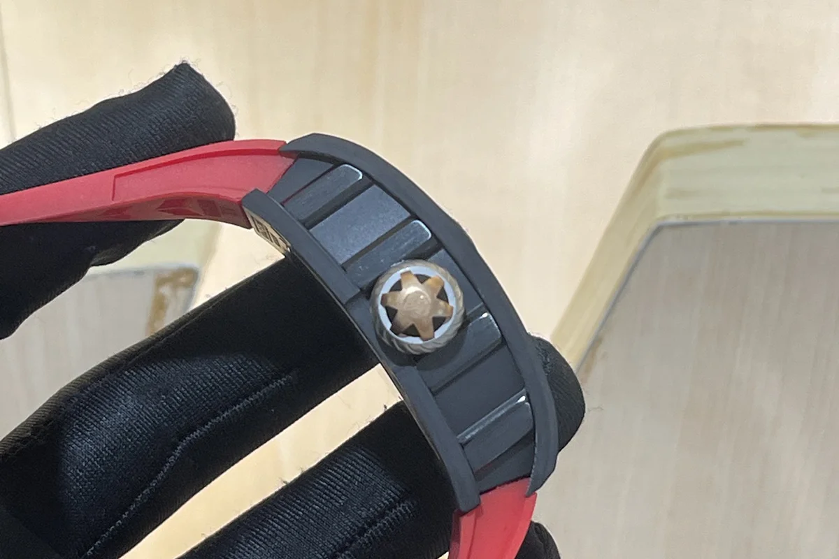RM047 Tourbillon Samurai NTPT Carbon on Red Rubber Strap