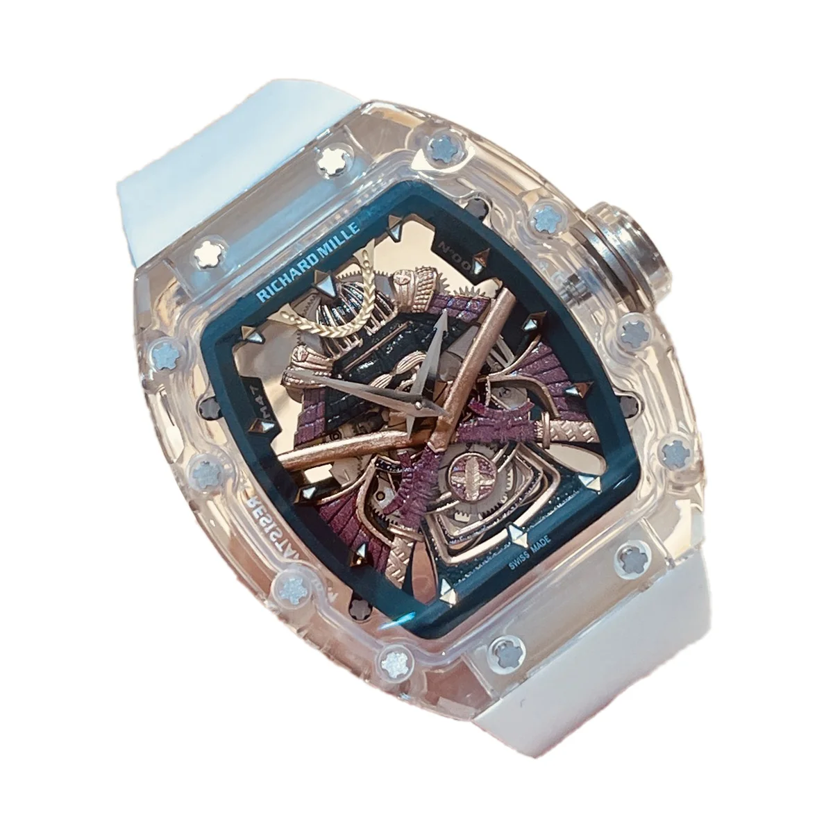 RM047 Tourbillon Samurai Sapphire on White Rubber Strap