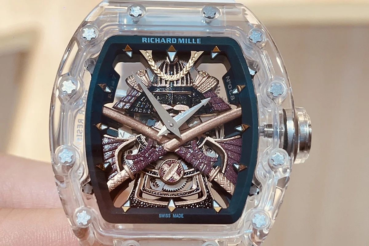 RM047 Tourbillon Samurai Sapphire on White Rubber Strap