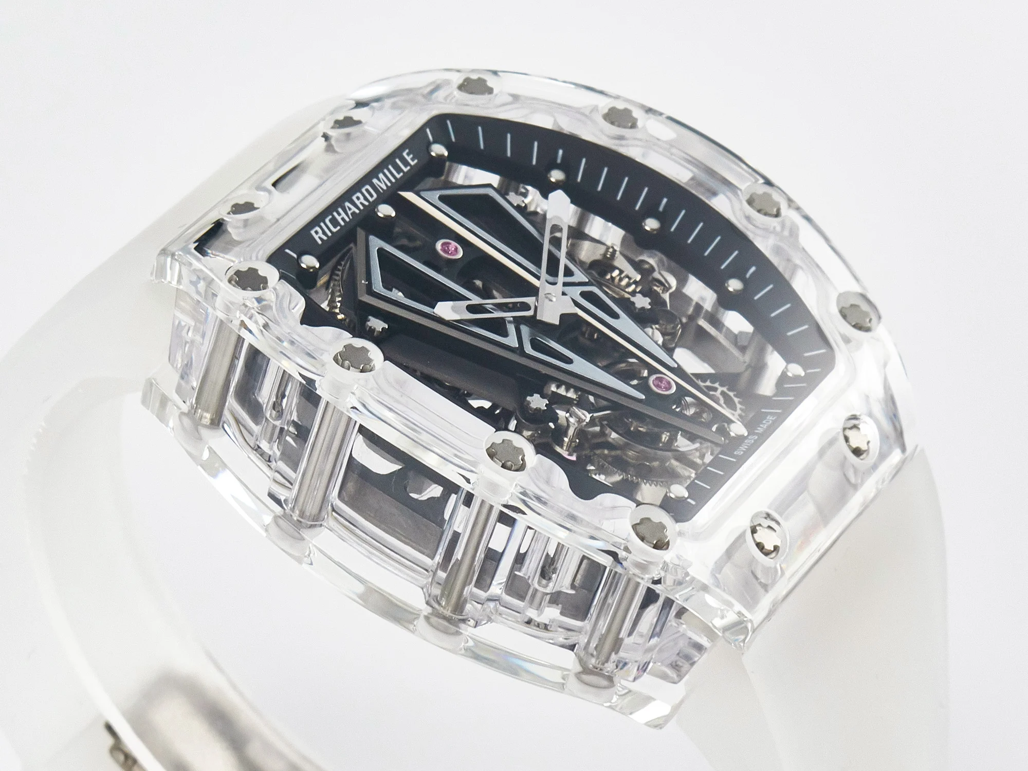 RM27-03 White Transparent Tourbillon MSF Best Edition Skull Dial on White Rubber Strap