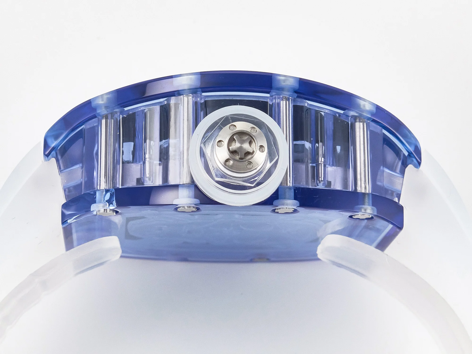 RM52-01 Blue Transparent Tourbillon MSF Best Edition Skull Dial on White Rubber Strap