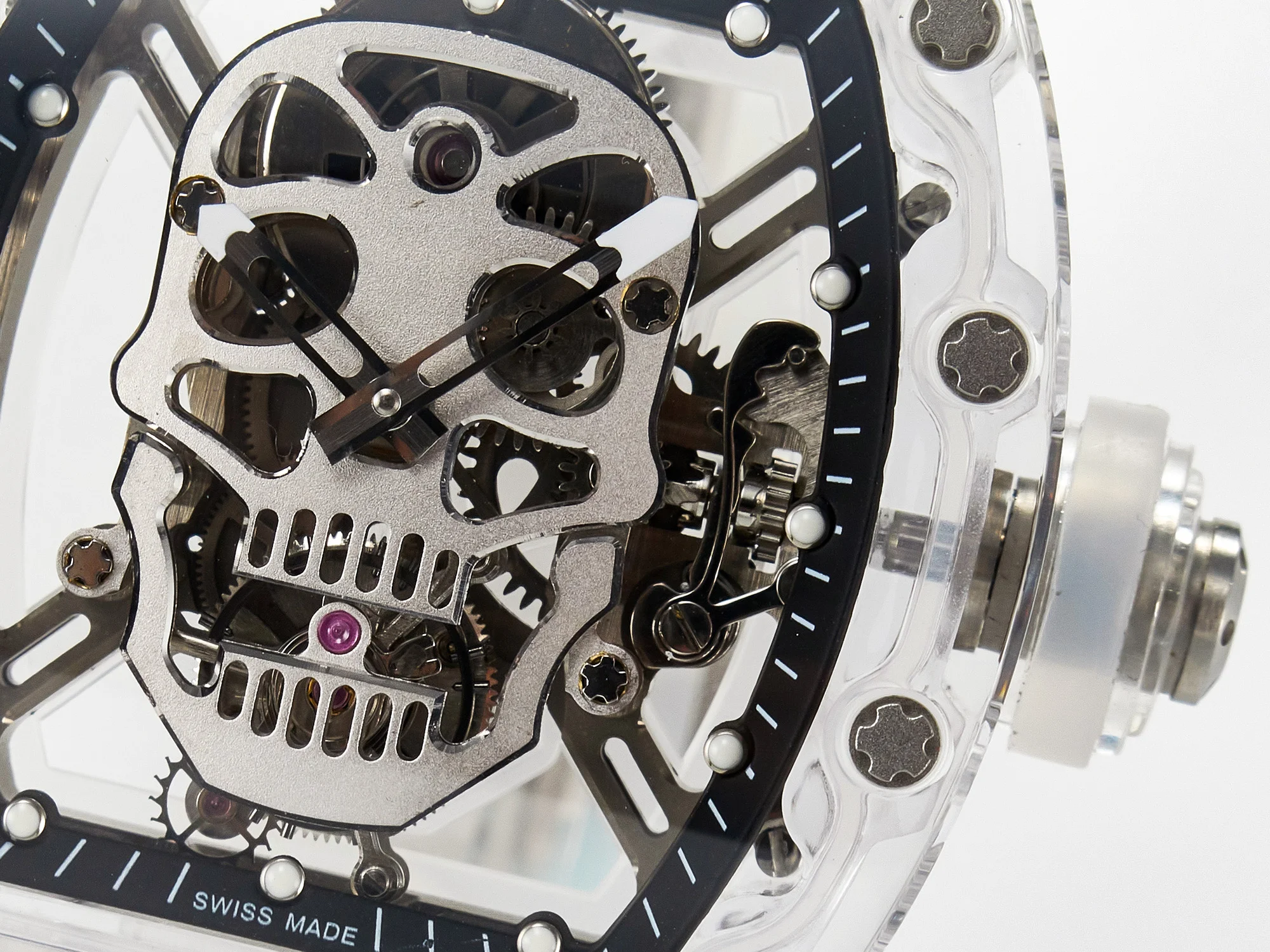 RM52-01 White Transparent Tourbillon MSF Best Edition Skull Dial on White Rubber Strap