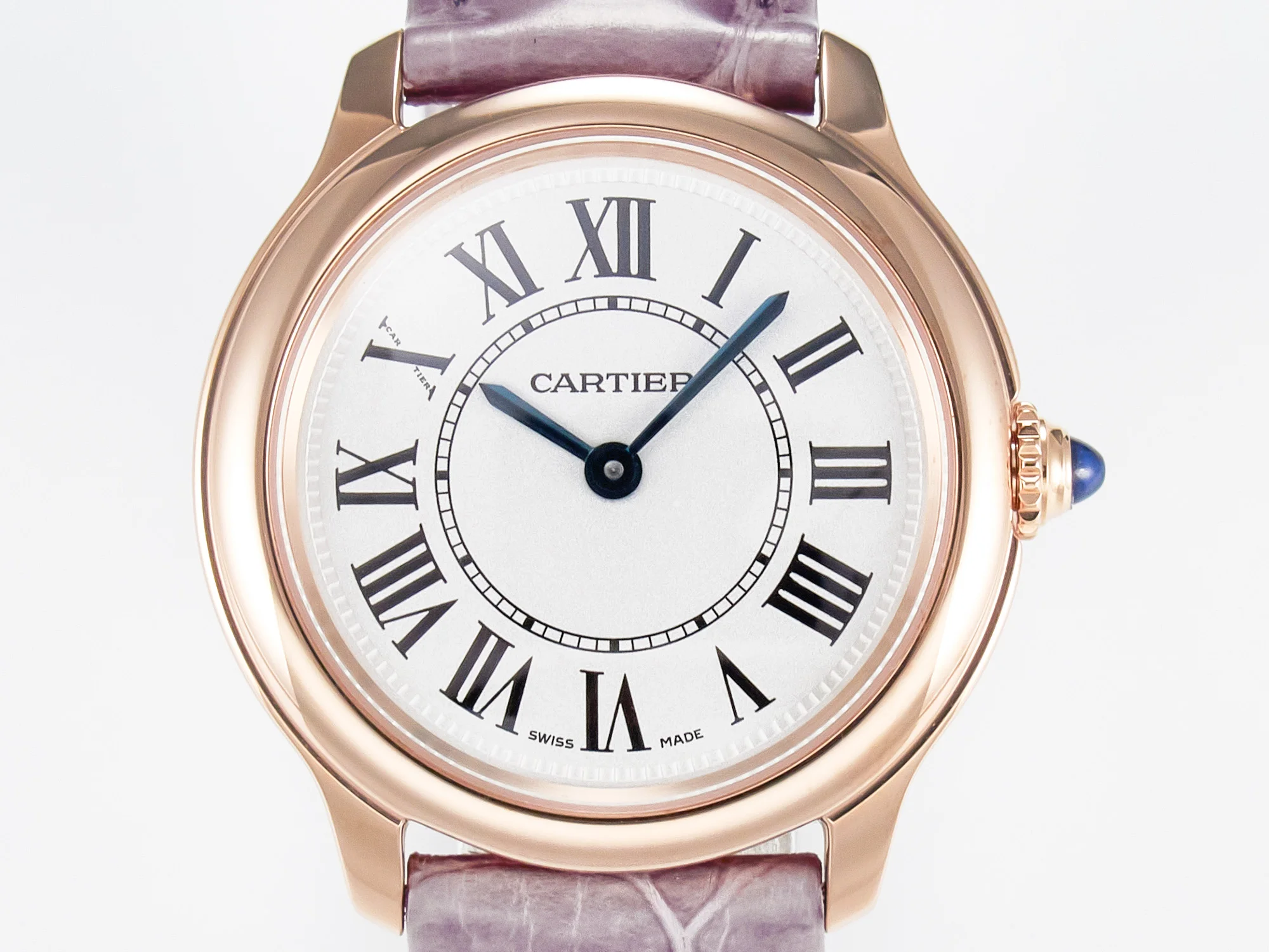 Ronde Louis Cartier 29mm RG DRF 1:1 Best Edition Sandblasted Beige Dial on Purple Leather Strap Ronda Quartz