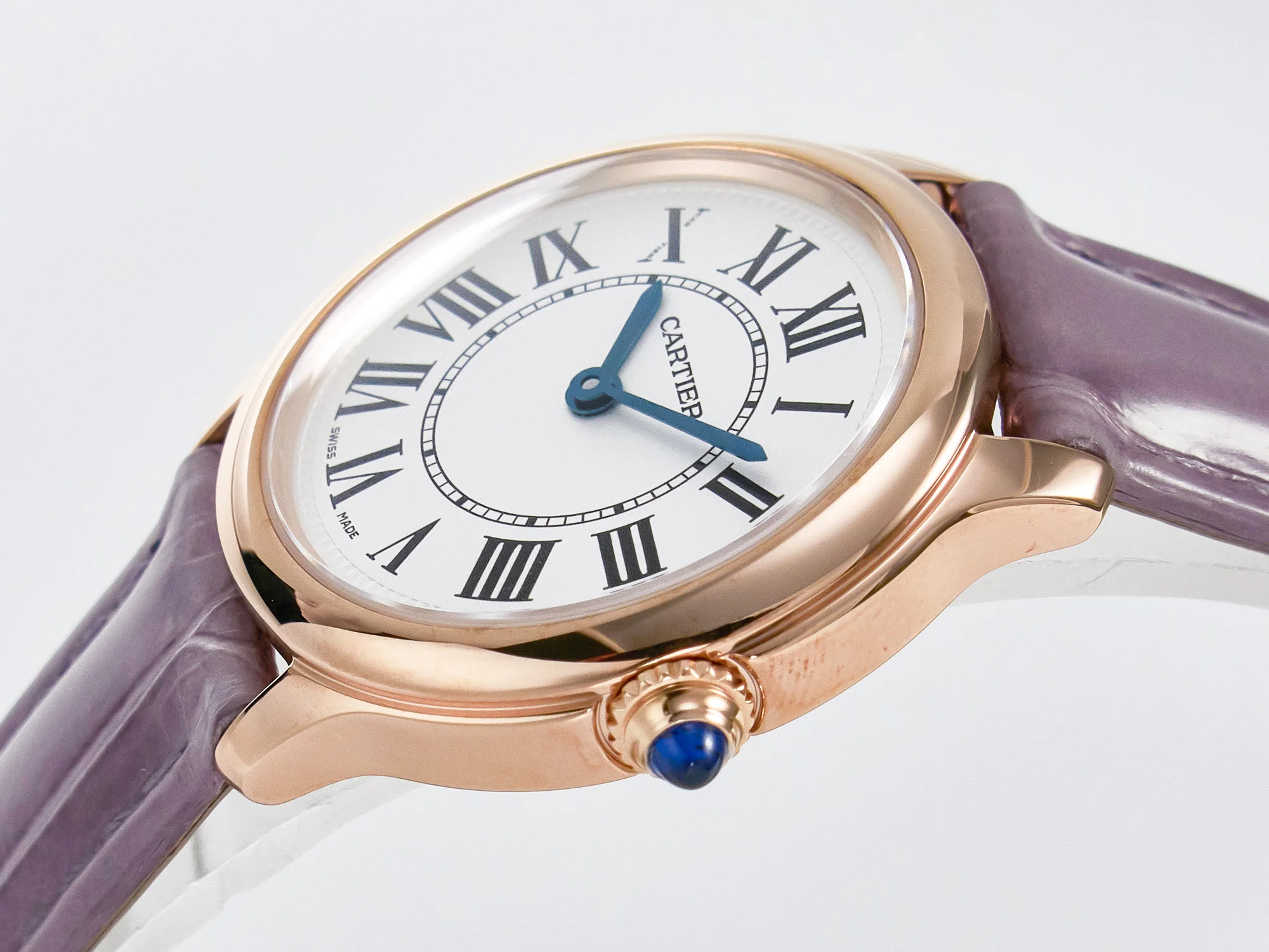 Ronde Louis Cartier 29mm RG DRF 1:1 Best Edition Sandblasted Beige Dial on Purple Leather Strap Ronda Quartz