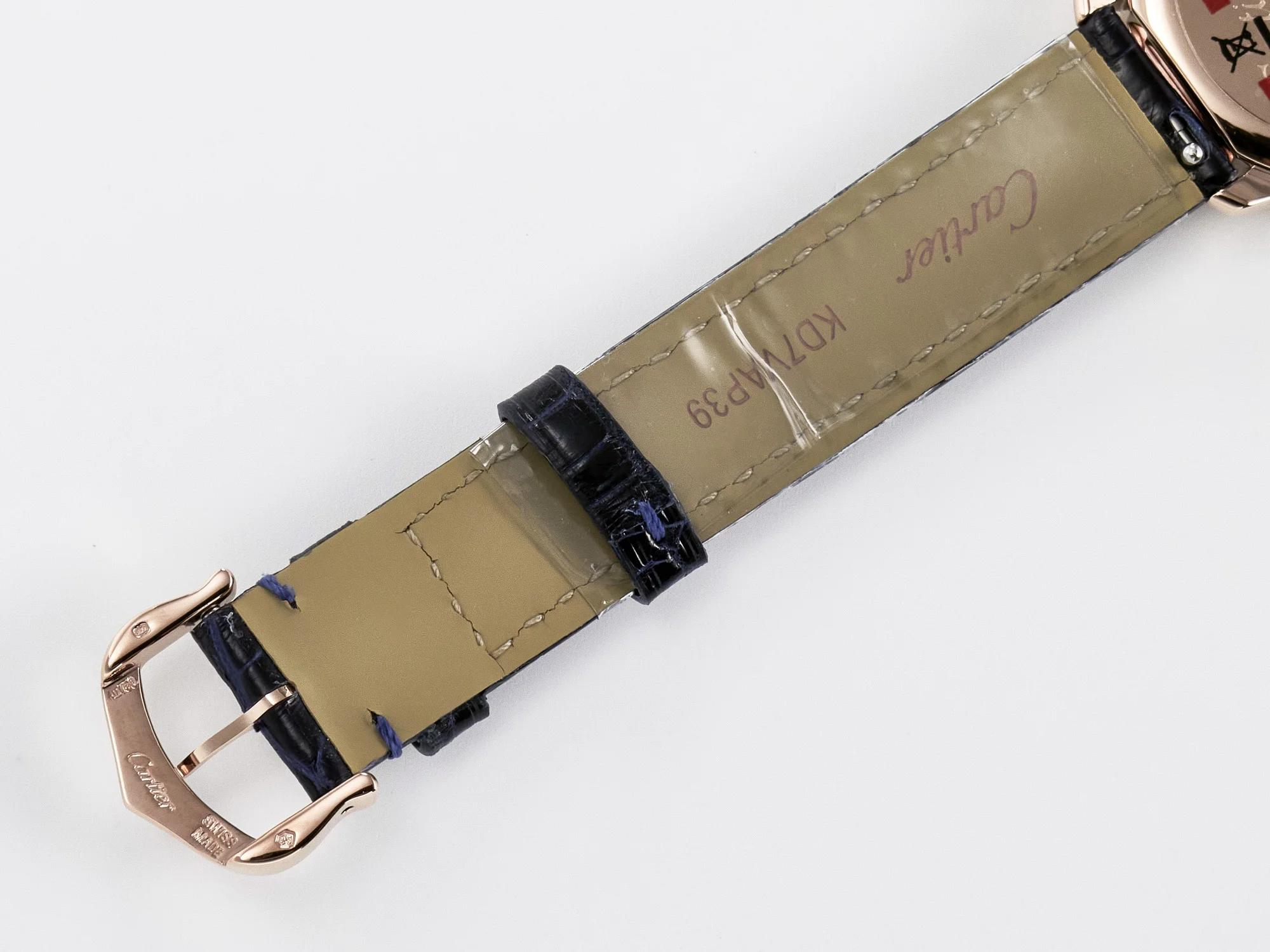 Ronde Louis Cartier 29mm RG DRF 1:1 Best Edition Sandblasted Beige Dial Diamonds Bezel on Blue Leather Strap Ronda Quartz