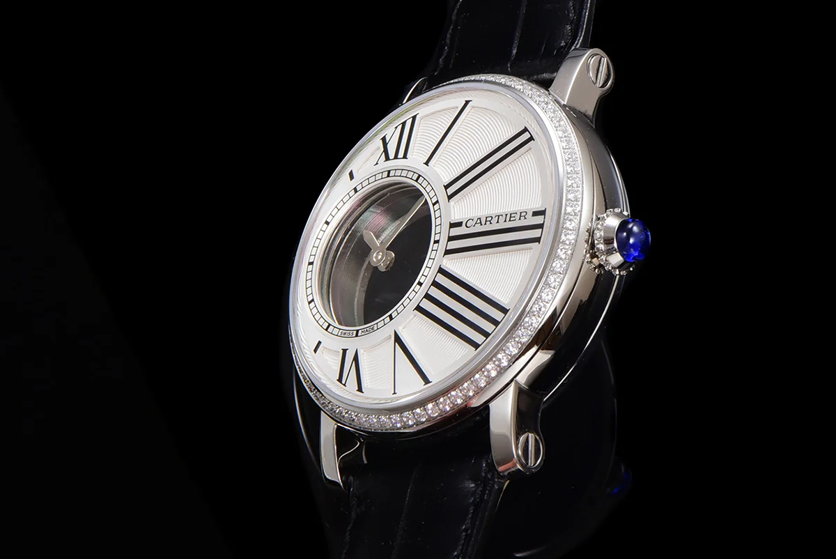 Rotonde De Cartier White Dial with Diamond Bezel in Steel