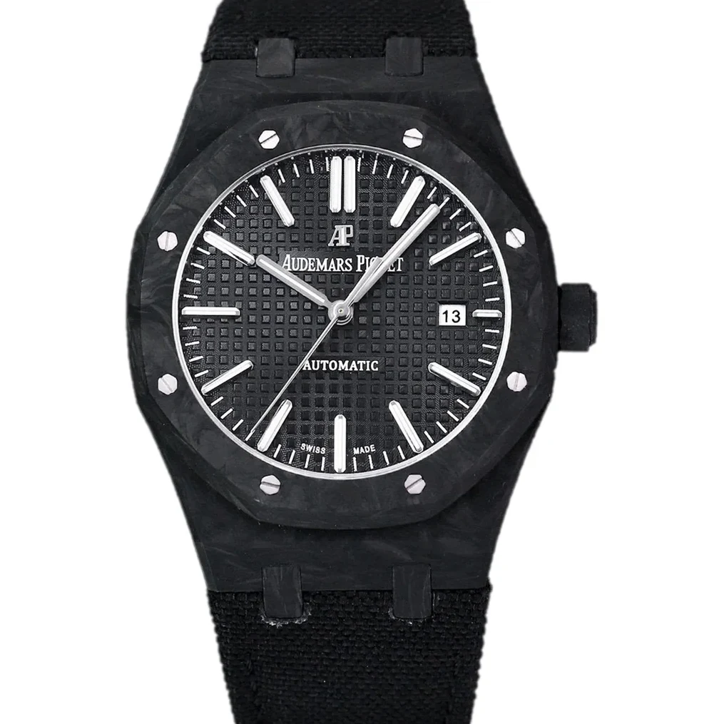 Royal Oak 15400 Black Dial in Carbon Fibre on Black Nylon Strap