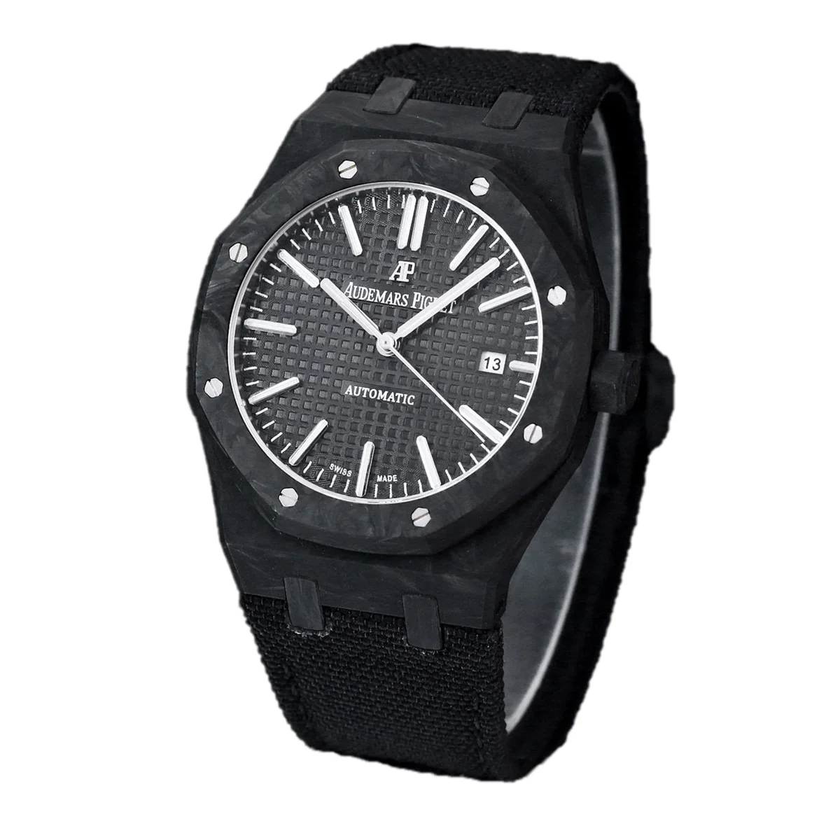 Royal Oak 15400 Black Dial in Carbon Fibre on Black Nylon Strap