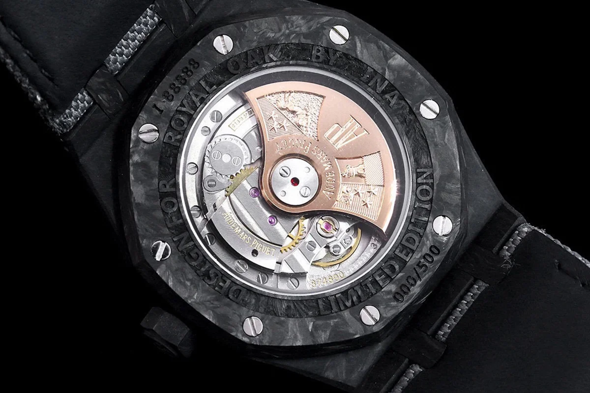 Royal Oak 15400 Black Dial in Carbon Fibre on Grey Nylon Strap
