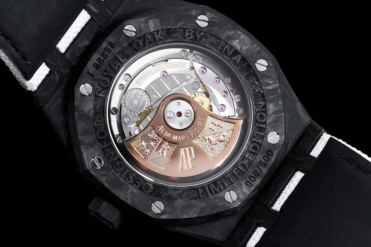 Royal Oak 15400 Black Dial in Carbon Fibre on White Nylon Strap